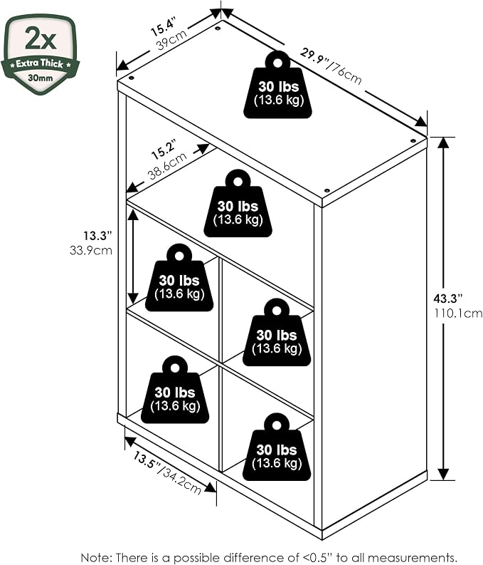 5-Cube Bookcase, Cube Storage Organizer Bookshelf, Book Shelf with Closed Back, 15.3 x 29.9 x 43.3, for Bedroom, Living Room, Home Office, White