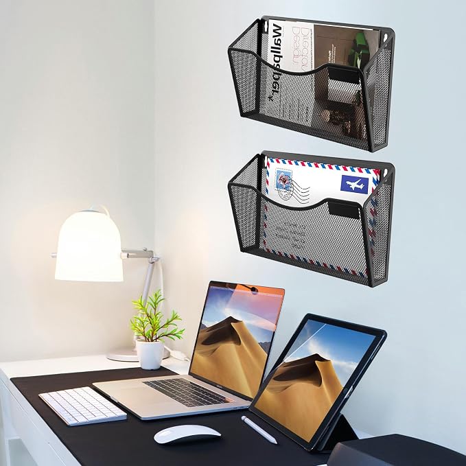 Gawerk 3 Pack Wall File Organizer, Mesh Wall File Pocket Mail Organizer Hanging Metal Vertical Wall Mounted File Holder for Office/Home