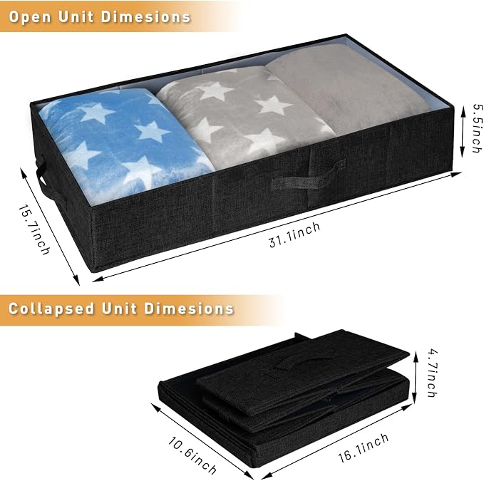 punemi 6 in Tall Under Bed Storage Containers with Lid, 2Pack, Black | Sturdy Sides, Top & Bottom, Stackable Design for Clothes, Blankets & Toys, Fits Under Cribs, Dorm Beds, Sofas & Dressers