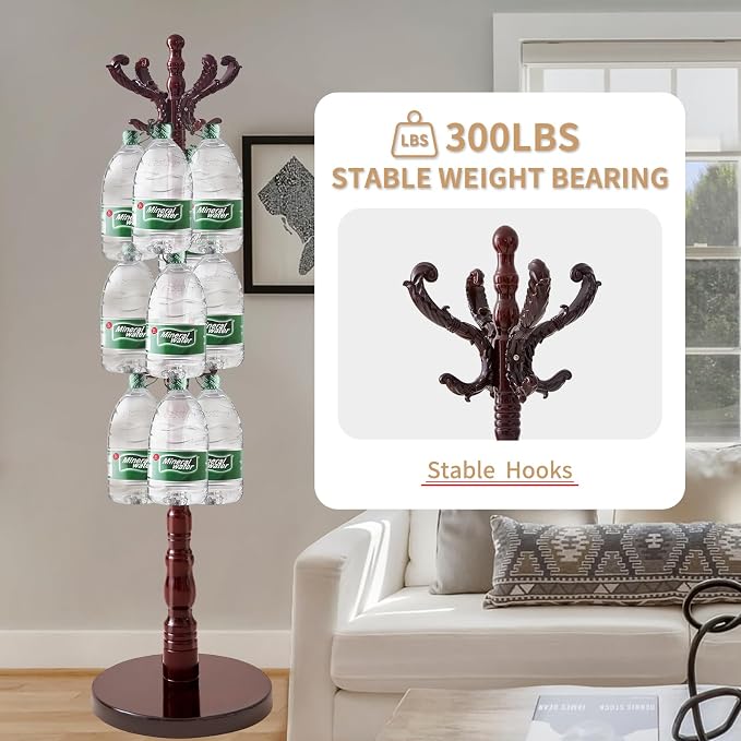 ZOZOE Wooden Coat Rack,Vintage Coat Rack Freestanding with 14 Hooks | Solid Wood Coat Rack Stand with Round Base,Classic Natural Birch Wood Coat Clothes Tree Stand for Entryway Hallway
