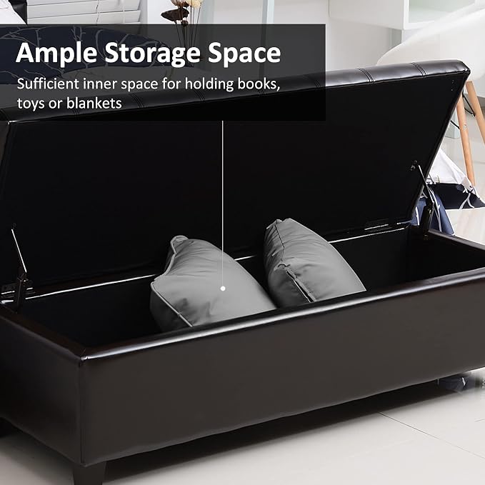 HOMCOM 51" Ottoman Storage Bench, Faux Leather Storage Chest with Lift Top, Tufted Ottoman for Living Room, Entryway, Dark Brown | Lift Top, Tufted Ottoman, Living Room, Entryway