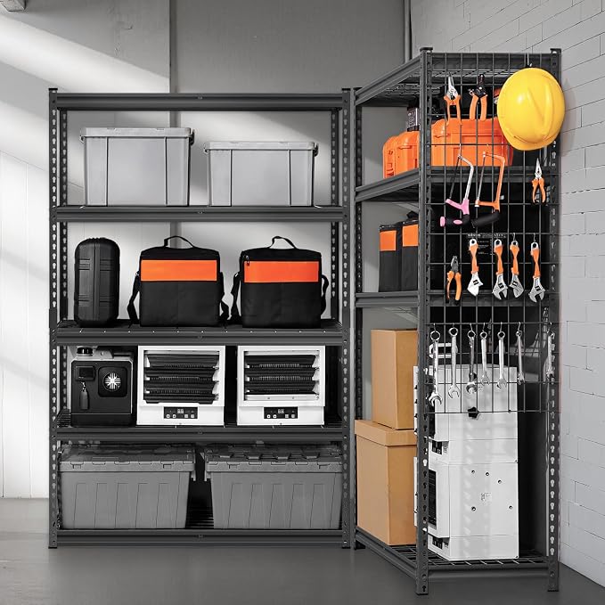 VEVOR Storage Shelves, 2500 lbs, 5 Tier Heavy Duty Garage Shelving, 18" D x 48" W x 72" H Adjustable Metal Shelves for Industrial Shelving Unit Utility Shelf, for Kitchen, Warehouse, Basement, Black