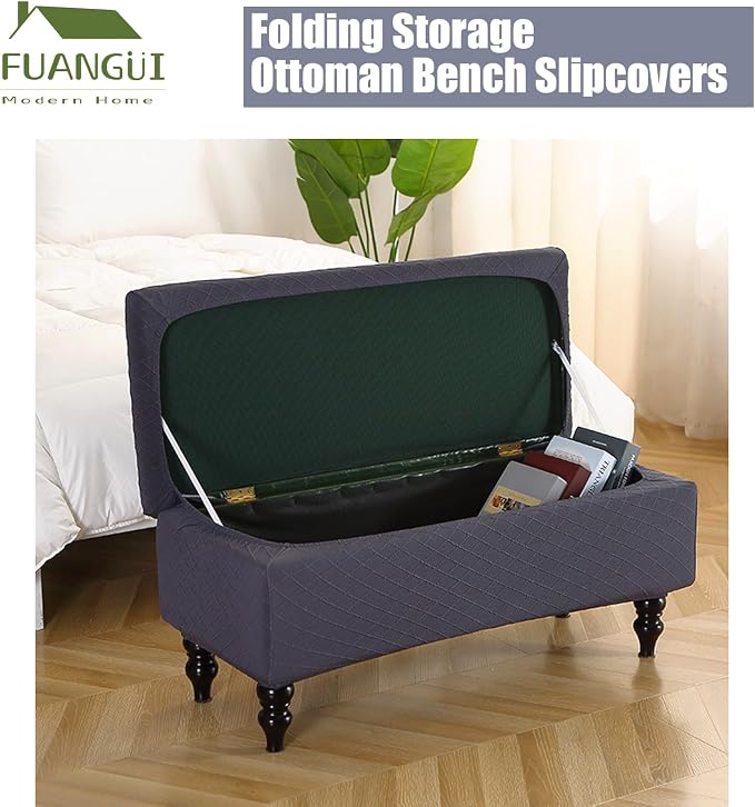 FUANGUI Ottoman Cover Slipcovers Rectangular Folding Stretch | Storage Bench Footrest Sofa Stool Covers Footstool Protector with Elastic Bottom, Removable Washable,Large