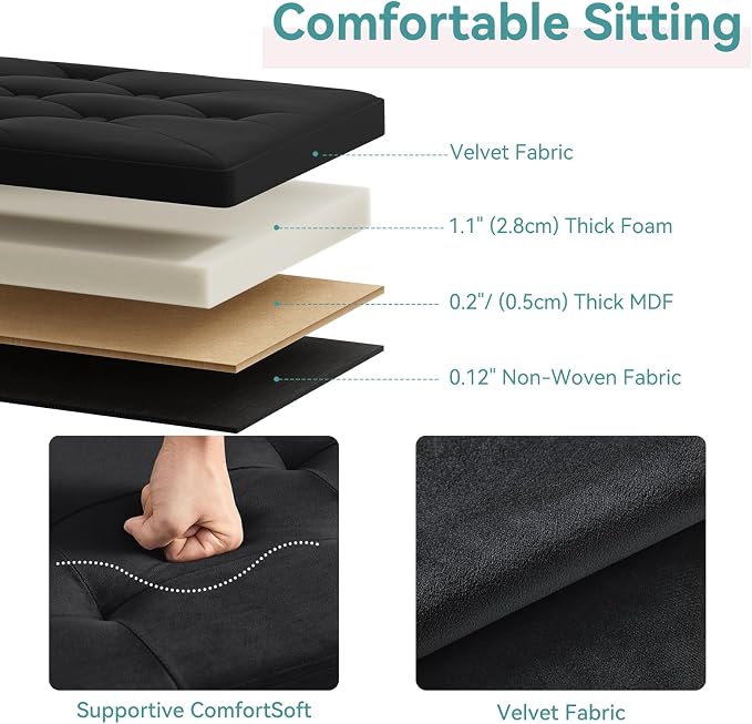 BRIAN & DANY Folding Storage Ottoman Bench, Ottoman with Storage, Foot Rest, Benches Seat for Bedroom, Living Room, Entryway, Long Shoes Bench, 15.7" x 31.5" x 15.7" Black