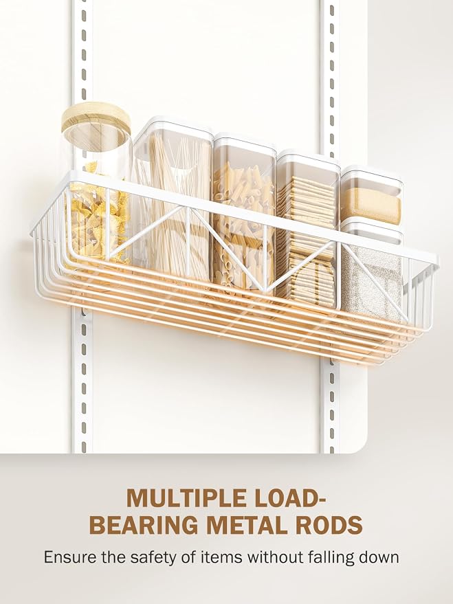 Delamu Narrow 9-Tier Over the Door Pantry Organizer, Adjustable Pantry Storage, Metal Hanging Spice Rack, Cabinet Door Organizer for Kitchen, Bathroom, Laundry Room, 12.5" White