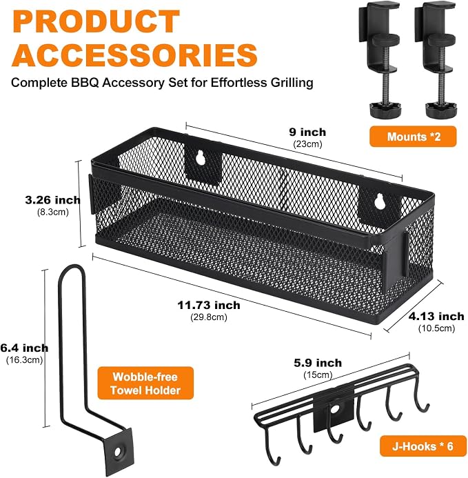 Griddle Caddy Side Shelf Organizer Grill Tool Holder (Black) | Steel Grill Tool Holder with Paper Towel Rack No-Drill Outdoor Cooking Accessories Storage for Flat Top Grills & BBQ Stations
