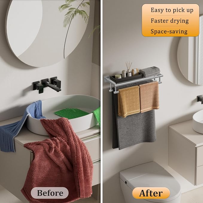 Alise Double Towel Rack for Bathroom,24 Inch Bathroom Tower Holder Towel Shelf with Double Towel Bars Wall Mount,SUS304 Stainless Steel Towel Hanger Double Tower Bar for Bathroom Wall,Brushed Nickel | Bathroom Tower Holder Towel Shelf with Double Towel...