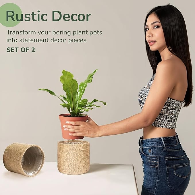 Jute Small Plant Pots Set of 3, 4.5 inches, Natural Jute | Jute Planter Basket-Woven Rope Covers for Decorating Indoor/Outdoor Succulents Multi-Purpose Storage Bins Modern Style Decor