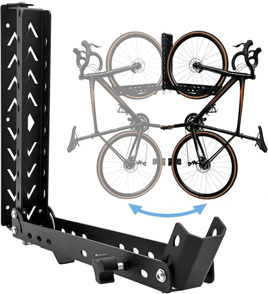 CXRCY Bike Swivel Rack, Wall-Mounted, 90 lb Capacity | Swivel design with bearings. 3.0mm steel. Heavy-duty vertical bike storage. Space-saving for garage. Easy to install.