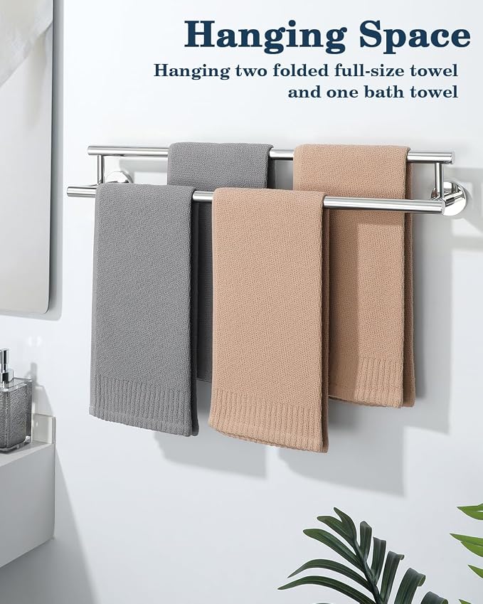 Alise Double Towel Bar,24" Towel Rack for Bathroom Wall Mounted,Chrome | Bathroom Towel Rack SUS304 Stainless Steel Bathroom Towel Holder Quick Drying Hand Towel Holder Towel Bar for Walls