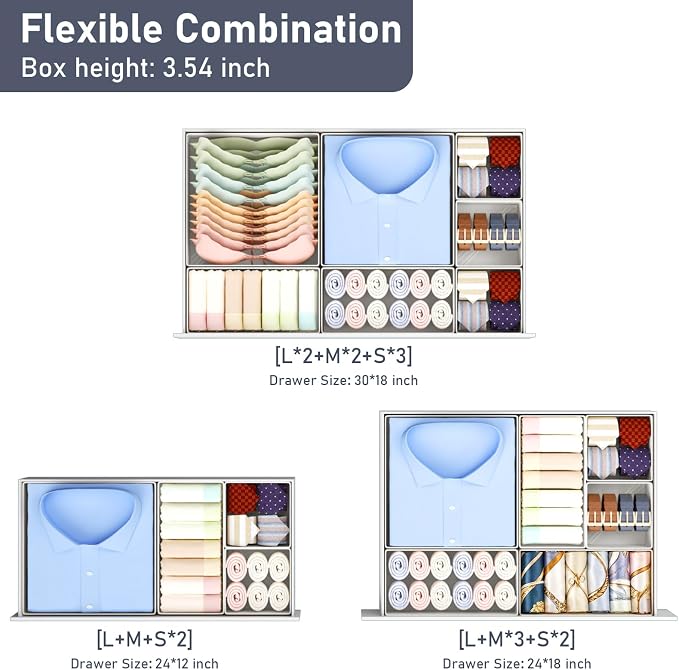 DIMJ Drawer Organizer Clothes 28 Pack - Foldable Baby Organizers and Storage & Closet Organizers for Bedroom, Closet - Nursery Organization Dresser Dividers for underwear, Sock,Bra, Belt, Tie,White
