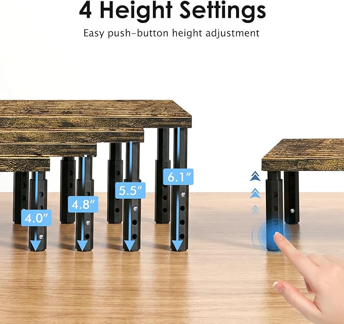 ECOLOVI Adjustable Wood Computer Monitor Stand Riser for Desk, Office Desk Organizer and Accessories for Monitor, Laptop, PC, Printer, Office Desk Accessories Workspace Organizer for Home Office Supplies, Brown 2-Pack