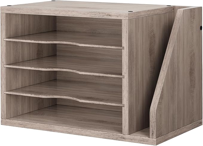 Wooden Mail Organizer, Desk Organizer with 3 Adjustable Shelves | Mail Sorter, File Organizer Desktop, Mail Holder for Home Office, Letter Sorter for Envelopes, Bills, Magazines, Greige
