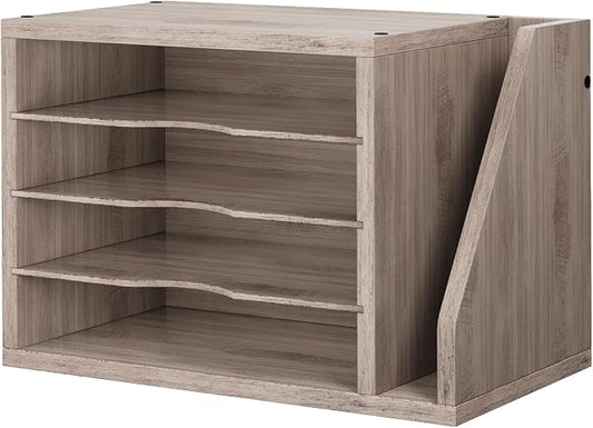 Wooden Mail Organizer, Desk Organizer with 3 Adjustable Shelves | Mail Sorter, File Organizer Desktop, Mail Holder for Home Office, Letter Sorter for Envelopes, Bills, Magazines, Greige