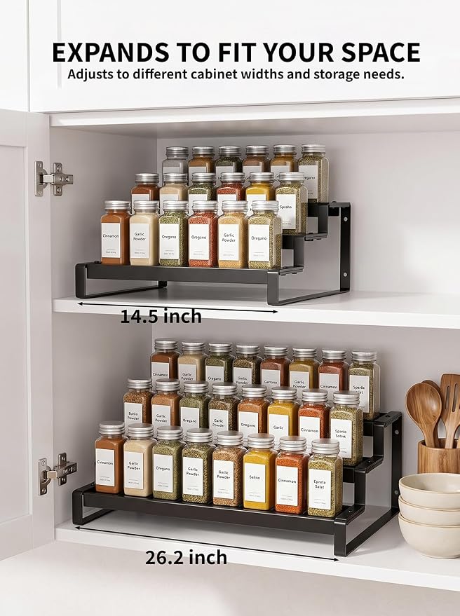 Deloban 3-Tier Spice Rack Organizer For Cabinet,Countertop Pantry Kitchen Organizer,Metal Display Rack, Suitable For Various Cans And Bottles.