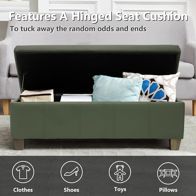 41" Storage Ottoman, Storage Bench with Safety Hinge, Upholstered Synthetic Leather Ottoman Bench for Bedroom, Living Room, Entryway, Hallway, Foot Rest, Support 500lbs