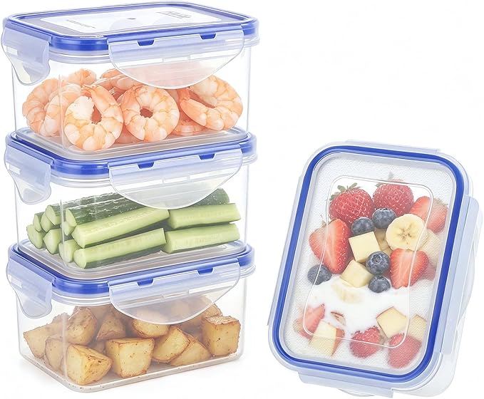 KIGI Small Food Storage Containers, 4 Count (2.1 Cup) | Rectangle, 4-Sided Locking Airtight Lids, BPA-Free Plastic, Leak-Proof for Lunch, Meal Prep, Snack & Portion Control, 17 oz