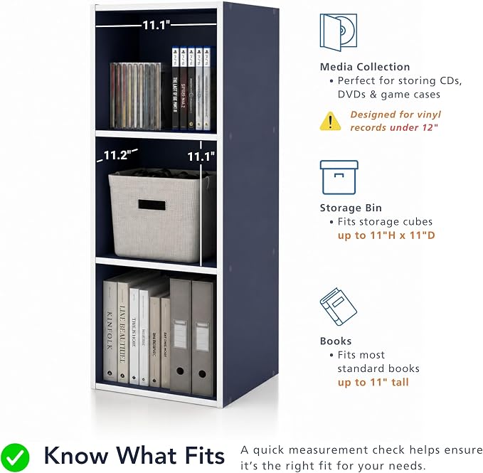 Homes: Inside + Out Apexa 3-Cube Storage Organizer Shelves, Stackable Wood Bookcase Fits Cubby Bins for Organization, Dorm Teen Room Decor & Home Office, Taupe Grey