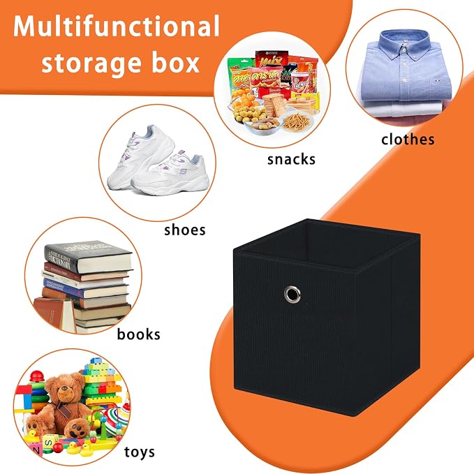 Foldable Storage Cubes Bins ,11 Inch Cloth Storage Cube Fabric Storage Box Cubes Organizer Baskets with Handles for Home Organizer Set of 8 (Black)