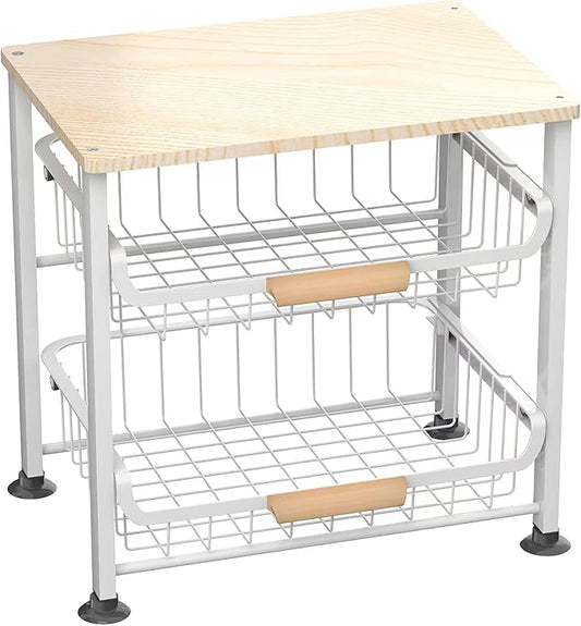 NiuYichee 3-Layer Kitchen Fruit Storage Basket Snack Rack, countertop Storage Rack, Stackable Storage Rack with Desktop, Pull-Out Hollow Metal Storage Basket with Handle, Kitchen Organizers & Storage