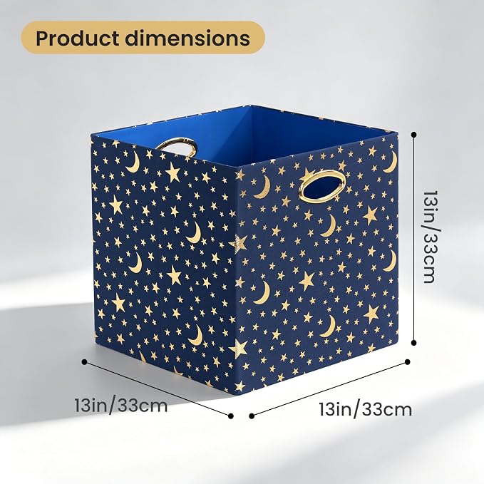 Posprica 13x13x13 Storage Cube Bins, Collapsible Storage Bins Fabric Storage Cubes Organizer Baskets Box Drawers for Shelves, Closet, Wardrobe, Bookshelf, Cabinet, Blue-Moonstar, 4 Pack