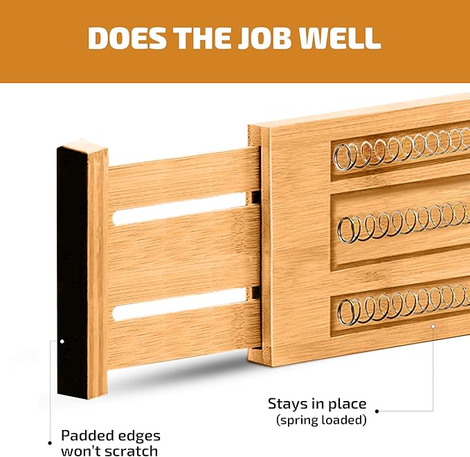 6-Pack Drawer Dividers 6-Inch High Dresser Drawer Organizer 11.5 to 17 Inch | Bamboo, Spring Loaded, No Tools Needed, for Clothes, Utensils, Socks and Deep Drawers in Bedroom, Bathroom, Kitchen, Office
