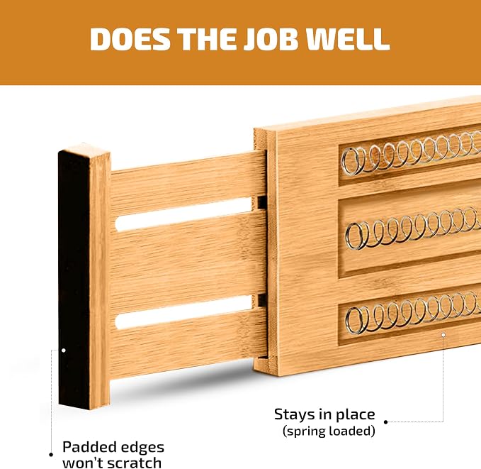 Bamboo Drawer Divider 4 Inch Deep, Fits 11.5-17 Inch, Adjustable Organizer