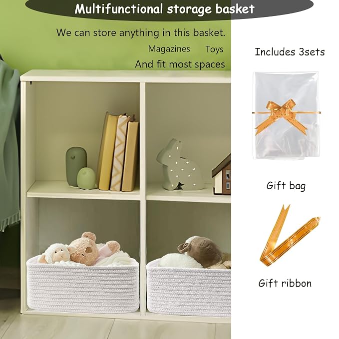 COMFY-HOMI 13" x 8.5" x 5.1" Storage Baskets for Organizing | Cotton Rope Woven Basket | Toy Storage Bin Box | Basket for Shelves, Closet Organizer Bin, Decorative Closet Shelf, 1 Pack
