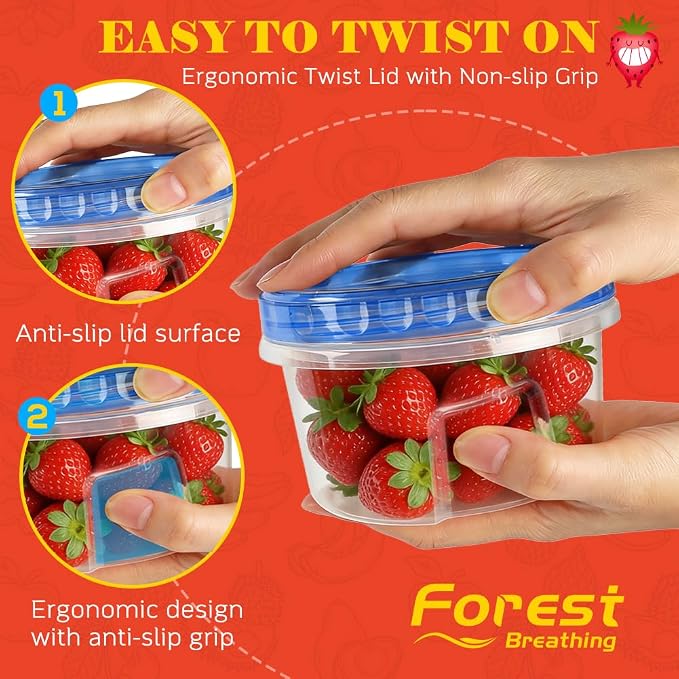 10 Pack 17oz Reusable Freezer Storage Containers with Twist Top Lids Airtight, Clear Plastic Food Storage Meal Prep Containers for Leftover Lunch Fruit Salad Snack, Small Soup Container Microwave Safe