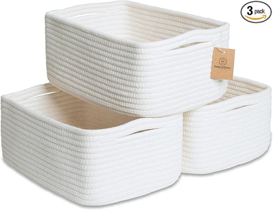 NaturalCozy 11.8"x8"x4.5” Storage Baskets for Shelves 3 Pack | Cotton Rope Woven Small Baskets for Organizing | Small Storage Bins for Nursery, Bathroom, Closet, Cube Shelf, Decorative, Gift Basket