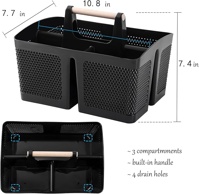 rejomiik Portable Shower Caddy Basket Plastic Cleaning Caddy Organizer Storage Tote with Handle for Bathroom, College, Dorm Room Essentials, Black | Cleaning Caddy Organizer for Bathroom, College Dorm Room Essentials, Storage Tote