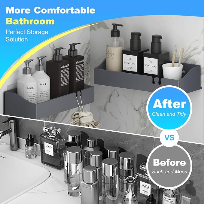 Acrylic Shower Caddy Bathroom Organizer,Rustproof Shower Shelves - No Drilling Wall Mount Shelf, Adhesive Bathroom Storage For Shampoo With Soap Holder 3 Pack