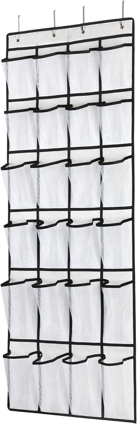 SAVERHO Over the Door Shoe Organizer, Hanging Shoe Organizer with 24 Mesh Large Pockets Door Shoe Rack Organizer for Men Women Kids Hanging Shoe Storage Bag.(White