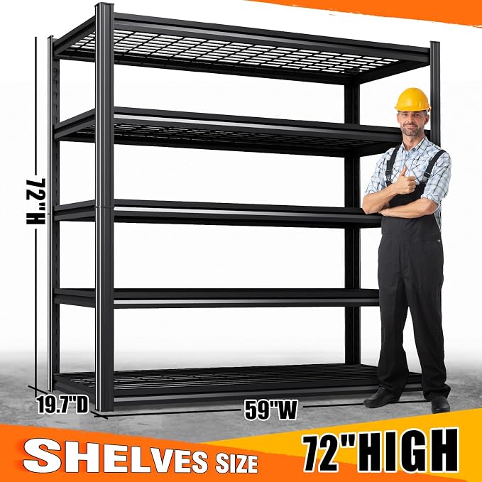 Set of 6 Garage Shelving-72"x59"x20"-5 Tier Storage Shelves,Adjustable Heavy Duty Metal Shelving Unit and Storage Large Wire Rack,Utility Steel Shelf for Warehouse Industrial Pantry Basement -3500 lbs