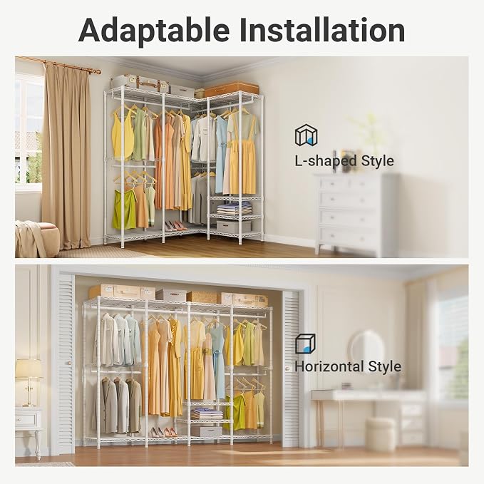 VIPEK V40 Heavy Duty Clothes Rack, Modular Closet System Clothing Rack | 76 inch Adjustable Open Clothing Storage System with 6 Shelves & 4 Hang Rods for Bedroom/Reach-in Closet, White
