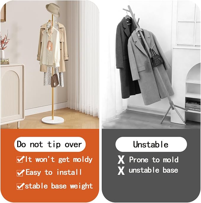 coat rack freestanding coat tree Marble base 3 height options metal coat rack jacket coat bag perchero heavy duty coat rack Available for hall office entryway gold coat rack (gold)