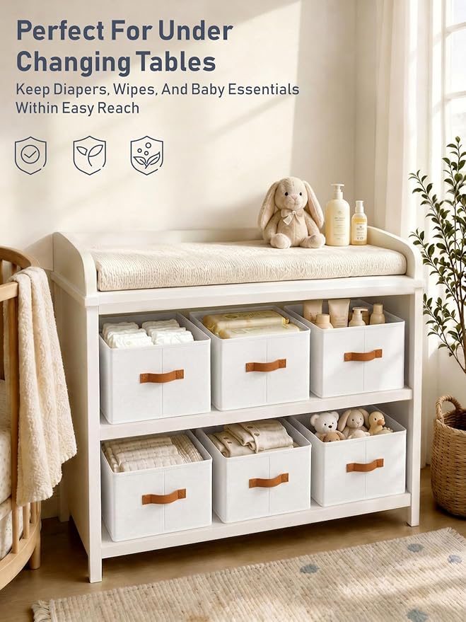 4 Pack Large Closet Storage Baskets Bins for Shelves, Collapsible Fabric Closet Organizers and Storage with Polyester Handles, Decorative Baskets for Organizing Clothes, Towels, Linen Closet 14"x10"