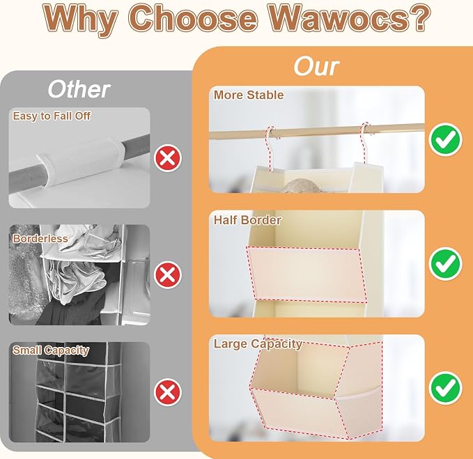 Hanging Closet Organizer 4 Shelf Collapsible Fabric Closet Organizers and Storage Hanging with Mesh Pocket for Clothes, Hanging Wardrobe Organizers and Storage for Sweater T-Shirt Shoes Toys, Beige