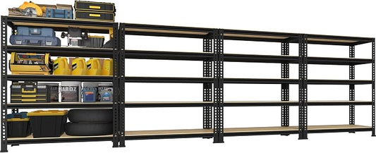 PrimeZone Garage Storage Shelves, 5 Tier Adjustable Metal Shelving, 4 Pack | 31.5"W x 16"D x 63"H, Power-Coated Heavy Duty Steel Frame, Detachable, Freestanding Shelf for Kitchen, Pantry, Basement, 4PCS