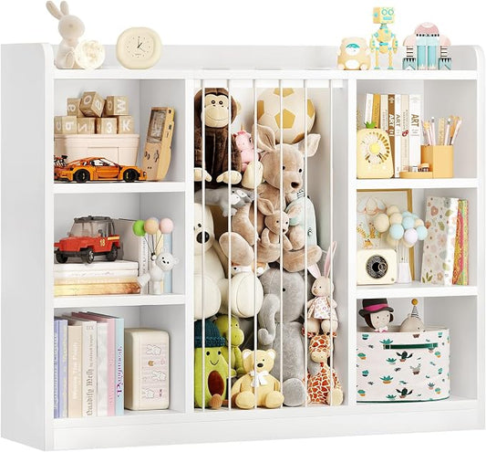 2-in-1 Toy & Stuffed Animal Organizer, Kids 6-Cube Storage Shelf with Rounded Corners & Anti-Tip for Playroom Bedroom