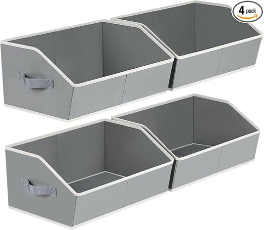 Homsorout Trapezoid Storage Baskets for Shelves - Large Fabric Baskets for Organizing, Foldable Storage Bin with Handles, Cube Storage Organizer Bins for Clothes, Blankets, 4 Pack, Grey