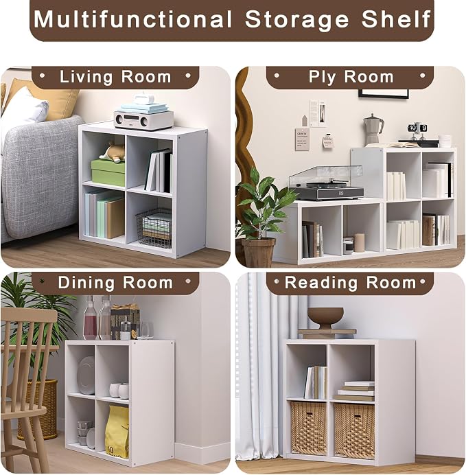 CTESNE【Wooden Thick Frame】 6 Cube Storage Organizer Shelf with Anti-Tipping Kits + Reversible Open Back Bookcase, Horizontal and Vertical Dual-use Standing Bookshelf（White,13inch）