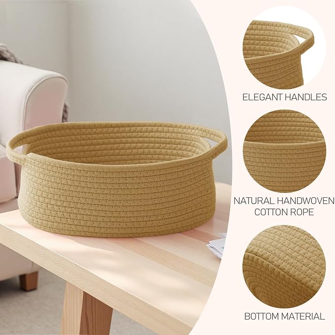 JMvicyroam Small Woven Basket, Empty Gift Basket, Jute/1 Pack | Small Gift Basket, Cotton Rope, 12 x 8 x 33 in, Handles, Includes Ribbon and Bag, Birthday Gift Basket