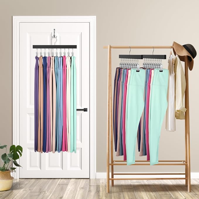 Legging Organizer for Closet, Pants Hangers with Clips | Holds 20 Leggings, Jeans, Hats, Shorts, Socks, 360° Rotating Space Saving Hanging Clothes Organize and Storage 4Pcs