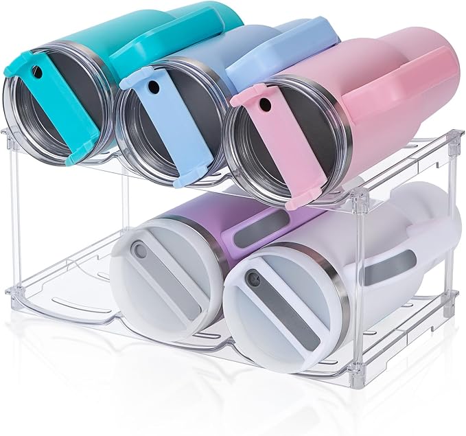 spospo Stackable Water Bottle Organizer for Stanley 40 oz Tumbler | Water Bottle Holder for Cabinet, Pantry Kitchen Organizers and Storage for Stanley Cup Accessories, Tumbler Organizer, 2 Pack