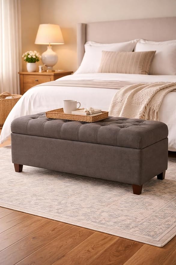 HomePop Ainsley 40" Storage Ottoman Bench - Charcoal Gray