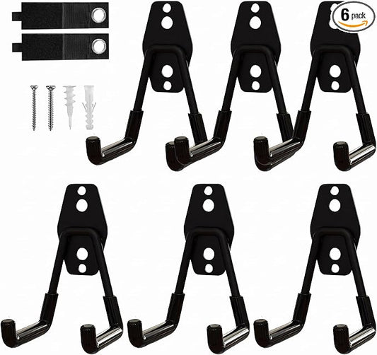 6-Pack Small Square Heavy Duty Garage Hooks, Ideal for Hanging Ladders, Bikes, Tools, Garage, Garden, Basement, Shed, Utility Room Storage (Black)