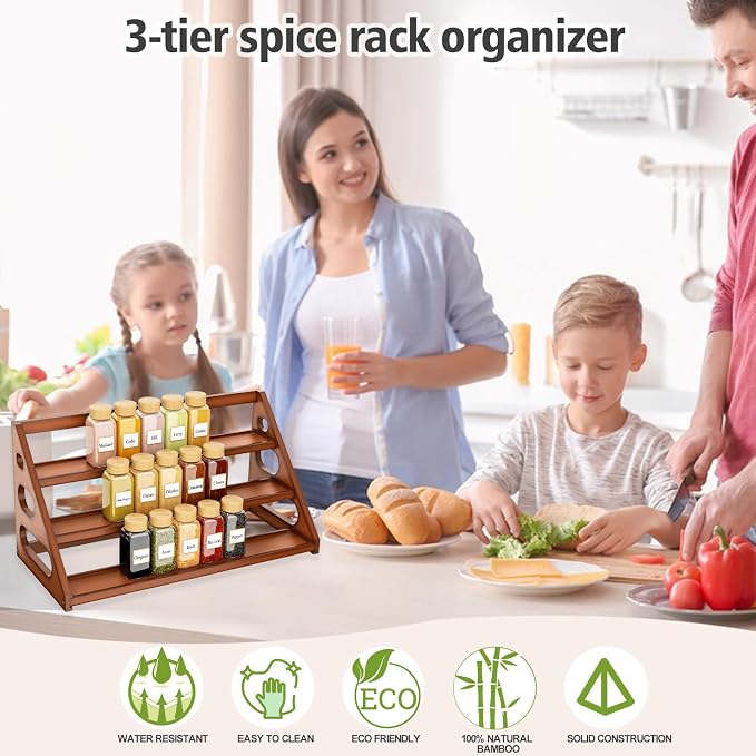 Spice Rack - Bamboo Wood Spice Rack Organization for Cabinet/Countertop - Brown