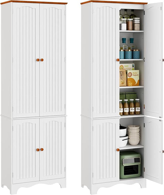 Function Home 72" Kitchen Pantry Cabinet, Freestanding Storage Cabinets, Tall Food Pantry with Doors and Adjustable Shelves, Utility Floor Cabinet for Kitchen Dining Room Living Room, White