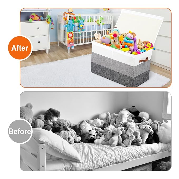 Mayniu Toy Box Storage Chest with Divider, Large Sturdy Toy Bin Organizer Basket with Lid for Kids, Boys, Girls, Nursery, Living Room, Bedroom, Playroom, Closet, 25"x13" x16"(Gradient Grey)